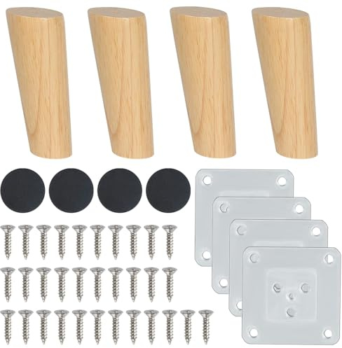 Luabue 4 piedini per mobili in legno, gambe in legno, per mobili, 12 cm, gambe di mobili, con piastra di montaggio e viti, gambe per divano tavolo da tè e armadietto, tavoli e sedie