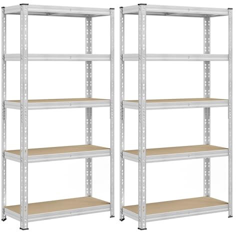 SONGMICS Schwerlastregal, 2er Set, Kellerregal, 40 x 90 x 180 cm, bis 875 kg belastbar, einfache Montage, Lagerregal, verstellbare Ablagen, Lagerregal, silbern GLR455E01