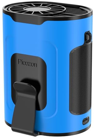 Picozon Portable Smart AI Fan, 9000 RPM Strong Airflow, Rechargeable 4 Speeds Hands-free Wearable Waist Clip Necklace Fan with 20H Non-Stop Cooling System for Outdoor, Hiking Jobsite Camping - Blue
