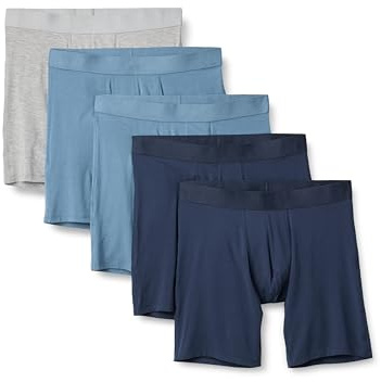 Amazon Essentials Men's Super Soft Modal Longer Length Boxer Briefs, Navy/Grey Marl/Deep Blue, X-Large