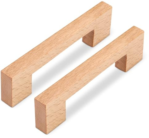 SYZOW 6 Pezzi Maniglie in Legno di Frassino per Cassetti, per Mobili da Cucina in Legno con Interasse 96mm, Maniglie in per Armadi, Cucina (Beech)