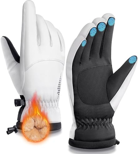 SIMARI Winter Waterproof Warm Gloves Women Men with Touchscreen Fingers, Ski Snow Windproof for Cold Weather Thermal, for Running Hiking Driving Cycling Outdoor Sports Daily Work (White L)
