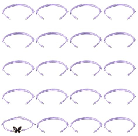 Handship 20Pcs Adjustable Braided Cord Bracelets Lilac, Korean Waxed Polyester Thread String Bracelet Making Slider Friendship Bracelets with Jump Rings for Jewelry Making DIY Crafts