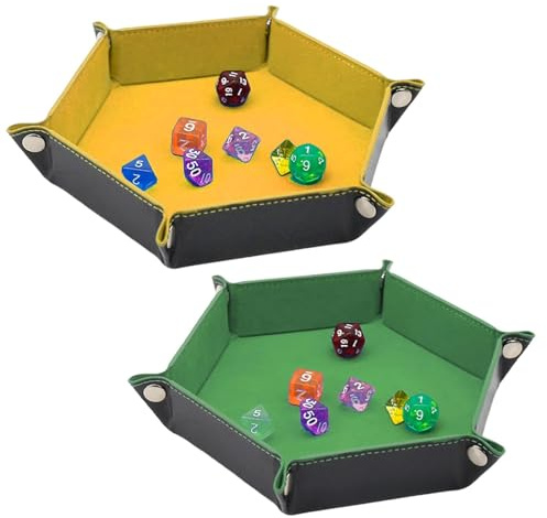 Gykutix 2 Pièces Piste de Dés Hexagone Trieur Puzzle Portable pour Yams Jeux de Société, Donjons et Dragons Pliable Plateau de des Piste de des en Cuir PU Tapis Dés Plateau pour RPG (Vert, Jaune)