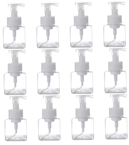 Flacone con pompa in schiuma da 12 pezzi, dispenser in plastica trasparente con pompa da 250 ml con fibbia di bloccaggio, dispenser di sapone schiumogeno ricaricabile e facile da riempire per cucin