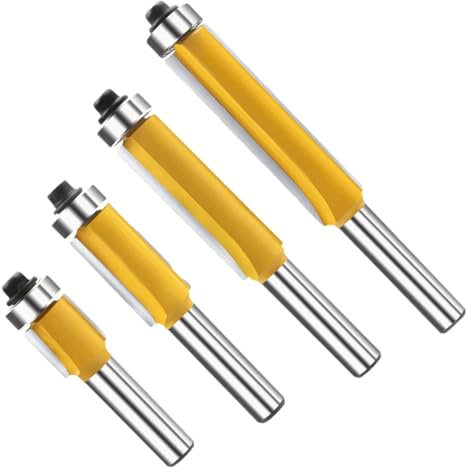 Juego de brocas de fresado de acabado - Juego de 4 con revestimiento de carburo cementado | Carpintería - Herramientas de fresado para mecanizado, acabado y corte de madera, acrílico, laminado y