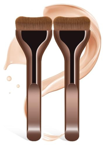 EOYVAIL Pennelli per trucco viso,Pennello per fondotinta a testa piatta con setole morbide e allargate a forma di lingua per nascondere il trucco (2 pezzi)