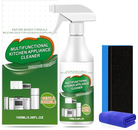 Mångsidig enzym skumrengöring, 100 ml enzymskumrenare med svampar och handdukar, köksapparater, kraftfull rengöringsspray för köksredskap, hushåll, ugn, spis