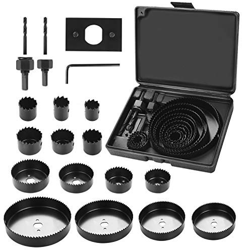 MAXAZTEX 19-tlg. Lochsägen Set, inkl. 14 Lochsägen (19–127 mm), 2 Aufnahmespindeln, 2 Bohrer, 1 Montageplatte & 1 Inbusschlüssel – für Holz, PVC und Kunststoff – mit Aufbewahrungsbox