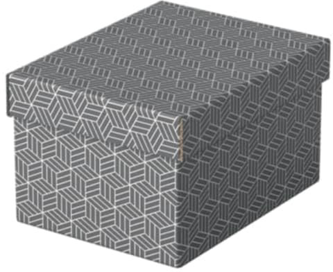 Esselte 3er Set kleine Aufbewahrungs- & Geschenkboxen mit Deckel, Schachteln für Wohnung/Büro & Geschenkverpackung, 100% recycelter Karton, 100% recycelbar, geometrische Designs, Grau, 628281