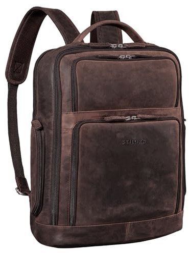 STILORD Jayden Men's Leather Business Backpack – Large Vintage Laptop Daypack with 15–17 Inch Laptop Compartment – A4 Size – Trolley Sleeve – Office, University, Travel Colour:Zamora - Brown