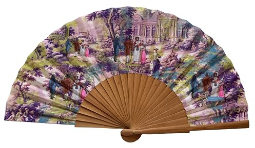 Abanico Español Paseo - Madera y Algodón - 23 cm - Estuche y Funda de Yute - Accesorio de Moda - Hecho a Mano en España - Eventos y Regalos - Colección Fansofart - Tusitala Barcelona