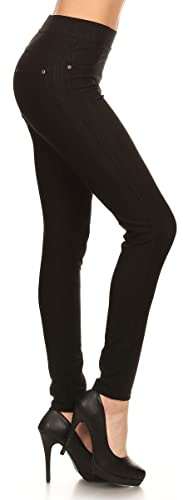 Leggings Depot Women's Cotton Blend Stretch Pull-on Jeggings Casual Pants with Pockets (Black, Small)