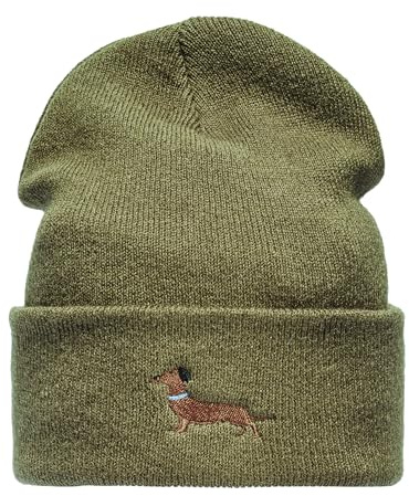 Baddery Beanie - „Dackel“ - Bestickte Strickmütze für Herren & Damen - Warme Wintermütze (Grün)