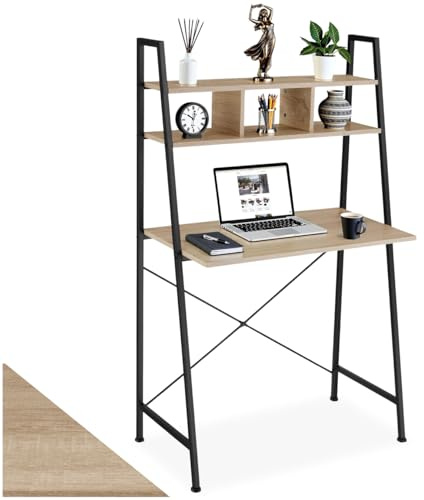 tectake® Mesa Ordenador, Patas Ajustables, Madera y Acero, Escritorio pc, Muebles Oficina, Mesa Escritorio - 85,5 x 46,5 x 140 cm Madera Industrial Clara, Roble Sonoma