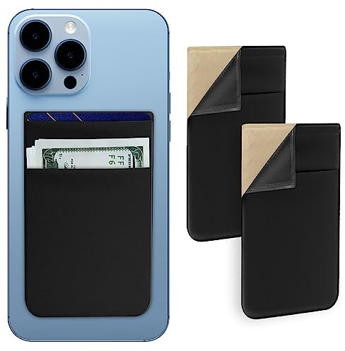 imluckies [2 Pack Self Adhesive Card Holder for Back of Phone, Double Stretchy Pocket Stick-On Wallet Sleeve, Credit ID Card Phone Wallet Compatible with iPhone/Samsung/All Smartphones, Black
