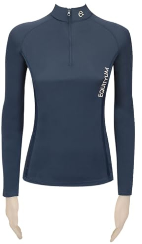e EQUITYUM T-Shirt Concorso Donna Bonnie Manica Lunga, vestibilità Aderente, Leggera e Confortevole, Ideale per l’Equitazione (M, Blu)