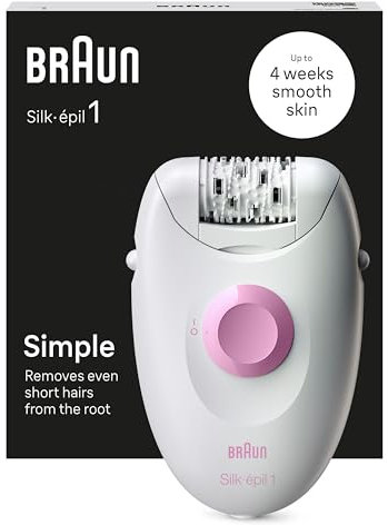 Braun Silk-épil 1 1-010 Epilatore Elettrico Donna, Epilatore Con Cavo Per Epilazione, Pelle Liscia Per Settimane, Depilatore Donna Idea Regalo, 1-010 Bianco/Rosa
