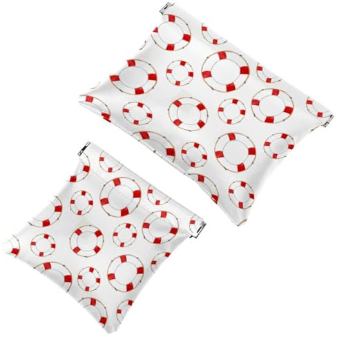 2PCS Pocket Cosmetic Bag Squeeze Top, Red Lifebuoy Waterproof Travel Makeup Bag, No Zipper Self-Closing Mini Makeup Bag for Cosmetics Jewelry Storage