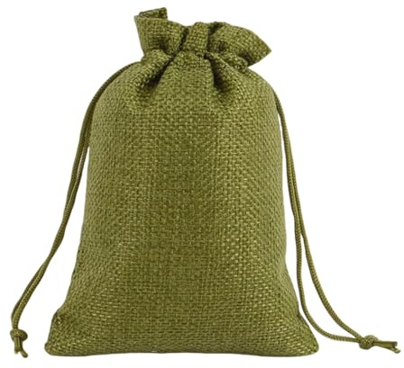Lot de 60 sacs en lin - Petits sacs en tissu - Sacs cadeaux - Pour calendrier de l'Avent - Sacs cadeaux en lin - Pour bricolage, Halloween, Noël, Pâques (vert herbe, 10 x 14 cm)