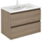 EstiloBaño - Aurora | Conjunto Mueble de Baño SUSPENDIDO con 2 Cajones + Lavabo | Disponible 60-80-100 + Blanco - Nogal 【Ancho 60】 【Nogal】