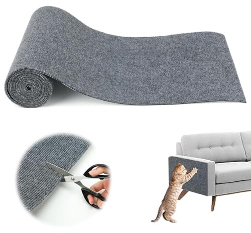 FHTONGE Selbstklebende Kratzmatte Katze, 200×40cm DIY Kratzteppich Katze Trimmbar Katzen Kratzbrett Wand für Kratzschutz Sofa Tür MöBel(Grau)