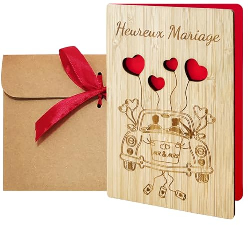 KILLIAN'S Store Carte de Vœux Mariage en Bois Originale avec Enveloppe, Carte Mariage Félicitation, Cadeau Mariage pour Anniversaire,les Mariages,Mariage Cadeau,Saint Valentin