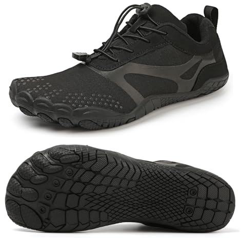 todaysunny Barefoot Shoes Mens Womens Minimalist Cross Training Shoes with Wide Toe Box Athletic Zero Drop Trail Walking Hiking Running Sneakers Black