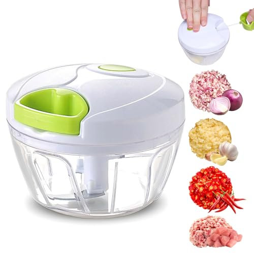 Tritacarne manuale, tritatutto per verdure, robot da cucina, tritatutto portatile a mano, per verdure, frutta, noci, erbe aromatiche (bianco)