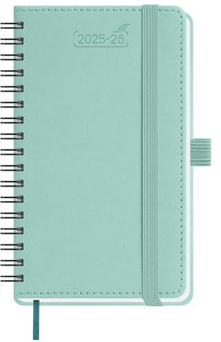 BEZEND Petit Agenda 2026 de Poche Spirale 15.5 x 9cm Agenda Scolaire Professionnel 2026 Semainier A6, 18 Mois Du Juillet. 25 à Déc. 26, Couverture Souple en Cuir PU - Vert menthe