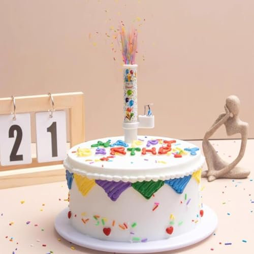 tkerinse Sugar Sprinkle Cake Topper Candle, Confetti Candle Cake Topper, Funny Happy Birthday Candles Set, Surprise Automatically Sprays Out Colorful Candies for Birthday Cake (1pcs)
