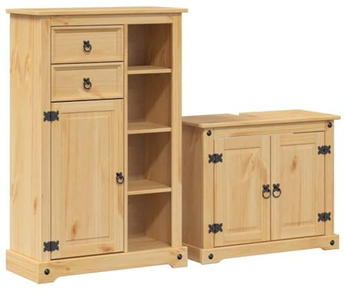vidaXL Juego de Muebles de baño Corona 2 pzas Madera Maciza Pino, Mueble de baño, Mueble de Almacenamiento de baño, Armario de baño