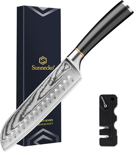 Sunnecko Damascus Santoku Knife 7 Inch Japanese VG10 Core