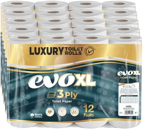 evoXL Luxury 3-Ply Toilet Tissue – 60 Rolls | Soft Quilted Bathroom Tissue | Premium Unscented Toilet Paper for Home, Office & Hospitality | Strong, Absorbent & Septic Safe