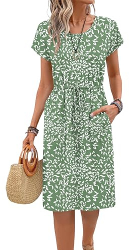 PLOKNRD Women's Summer Dress Short Sleeve Tie Waist with Pockets | Lightweight jersey dress, tie-waist for a relaxed & adjustable fit. Travel-friendly & wrinkle-free for holiday, beach & daily