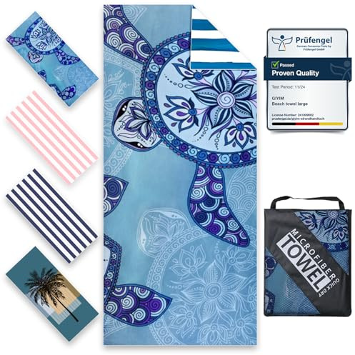 Giyim Beach Towels - 1 Pack 200x90cm Lightweight Microfibre Beach Towel with Mesh Bags, Double Sided Sand Free Absorbent Quick Dry Microfibre Towel for Pool, Gym, Camping & Travel
