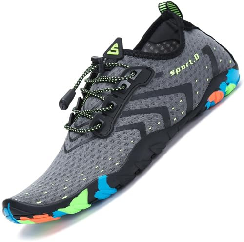 SAGUARO Badeschuhe Damen Herren Wasserschuhe Schwimmschuhe Schnelltrocken Aquaschuhe Strandschuhe Leicht Neoprenschuhe Surfschuhe rutschfeste Tauchschuhe Wassersportschuhe Stil 1:Grau Gr.44 EU