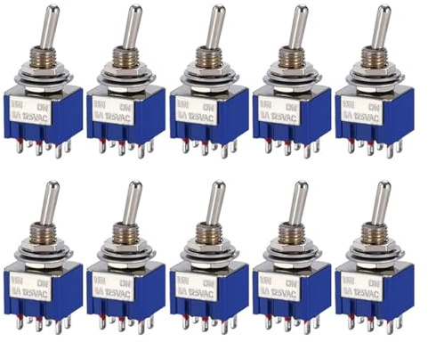 Hailege 10 stycken MTS-202 DPDT vippströmbrytare AN/AN 6 stift 2-position AC 125 V/6 A MTS202 DPDT vippströmbrytare