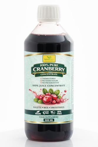 Natural Juices Pure Cranberry Juice Concentrate 500ml – 100% Pure Unsweetened Cranberry Juice, No Added Sugar, No Preservatives, Vegan, Dilute, Mix or use in Smoothies