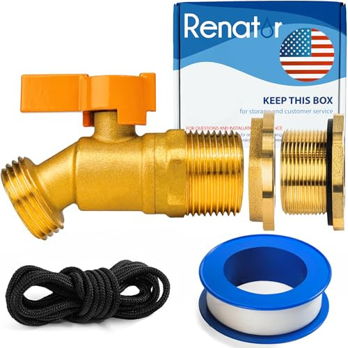 Brass Rain Barrel Spigot Kit. Lead-Free Compliant. 3/4 Inch Quarter Turn Ball Valve. Rain Barrel Kit for Any Including 5 55 Gallon Drum Spigot Bucket, with Bulkhead Fitting, Tape P72-02330G