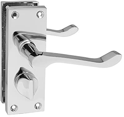 HANDLESTORE Victorian Scroll Bathroom Door Handles – Polished Chrome Lever Handle with Thumbturn Lock & Backplate – Privacy Internal Door Handles with Screws