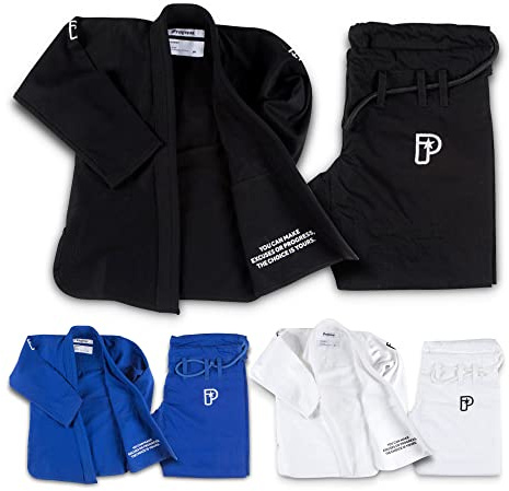 Progress Jiu Jitsu Kids Academy Gi | BJJ Gi for Kids with Free White Belt | Lightweight Kids Kimono | Tear-Resistant Kids BJJ Gi | Youth Jiu Jitsu Gi for Training & Competition | Black - M4