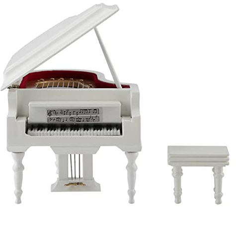 Jenngaoo Modello di Pianoforte in Miniatura, Modello di Strumento Musicale per Pianoforte in Legno Bianco con Panca e Custodia, per La Decorazione del Desktop di Casa Regalo da Collezione