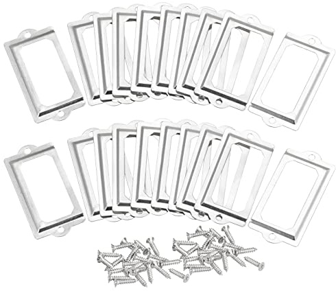 sourcing map 30pcs Porte-étiquette métallique, Fichier Nom Carte Étiquette Étiquette Porte-étiquette Cadre, pour Bibliothèque Tiroir ton argent 70x33mm