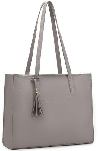 MORGLOVE Large Tote Bags for Women with Zip and Internal Pocket, Fashion Tassel Ladies Handbags for Travel Work School Shopping(Khaki)