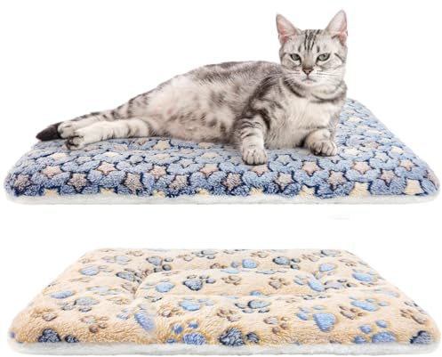 HeNdShe 2 Pack Cat Blankets for Indoor Cats, Ultra Soft Reversible Mat, Fluffy Flannel Blanket for Small Dogs and Cats, Washable Pet Pad