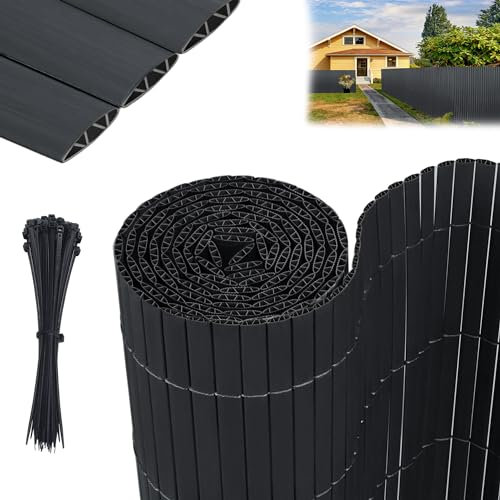 CEEDIR PVC Sichtschutzmatte Verstärkung W-Struktur Sichtschutzzaun Balkonverkleidung Standard Windschutz Sichtschutz Terrasse Balkon Garten mit Kabelbindern, 90 x 300 cm, Anthrazit