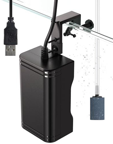 Pawfly 56 L/H Aquarium USB Air Pump Mini Quiet Oxygen Aerator Pump with Bracket Airline Tubing Air Stone Control Valve and Check Valve Accessories