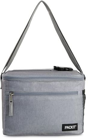 PackIt® Freezable Essential Cooler, Gray Fog, Built with EcoFreeze® Technology, Fully Freezable, Collapsible, Reusable, With Adjustable Crossbody Strap, Top Clip Handle, Designed for Fresh Office