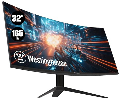 Westinghouse 32 Inch Curved Gaming Monitor, 165Hz, 1ms, FHD 1080P, 3000:1 Contrast Ratio, 118% SRGB, 1500R, AMD FreeSync, Eyecare, for PC Games with Built-in Speakers, DisplayPort, HDMIx2